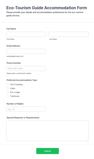 Eco Tourism Guide Accommodation Form Template