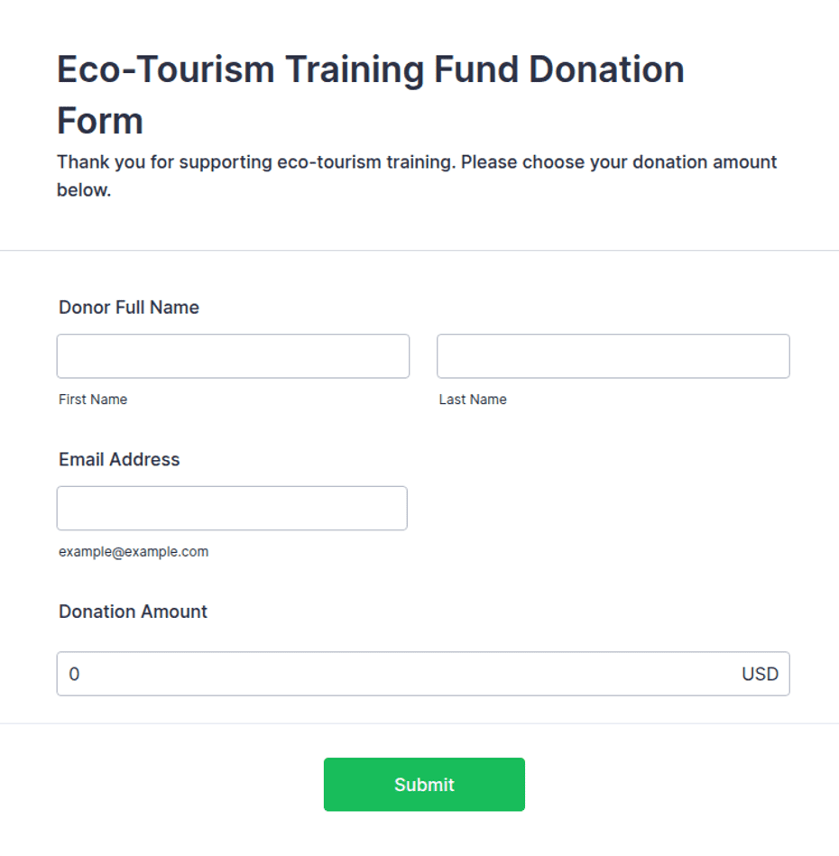 Eco-Tourism Training Fund Donation Form Template | Jotform