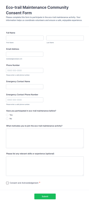 Eco Trail Maintenance Community Consent Form Template