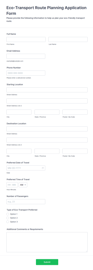 Eco Transport Route Planning Application Form Form Template