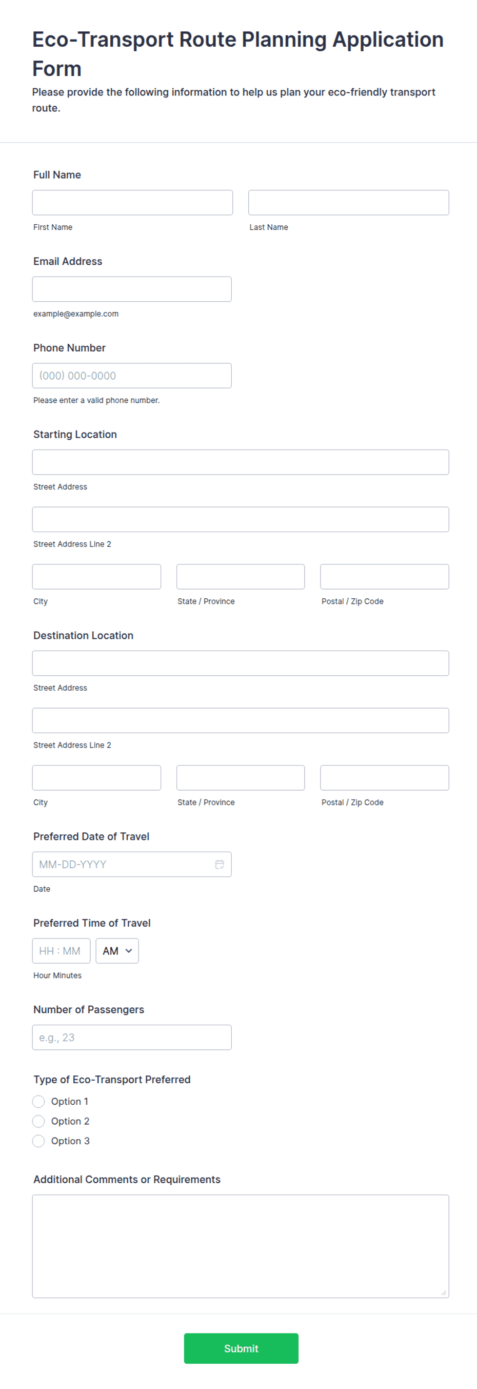 Eco-Transport Route Planning Application Form Template | Jotform