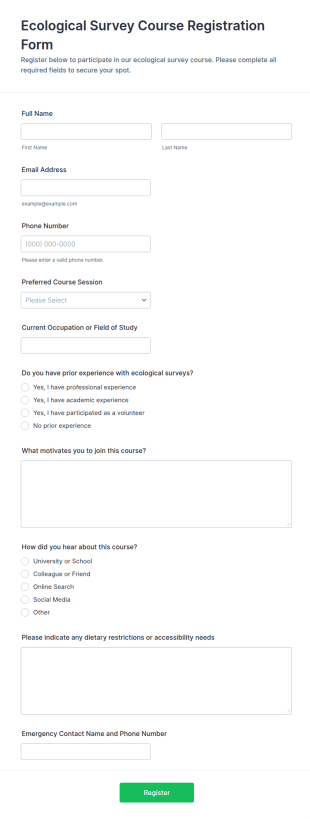 Ecological Survey Course Registration Form Template