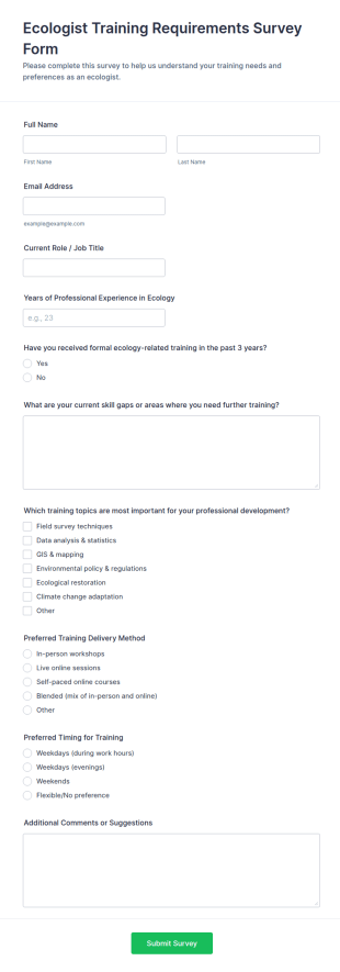 Ecologist Training Requirements Survey Form Template