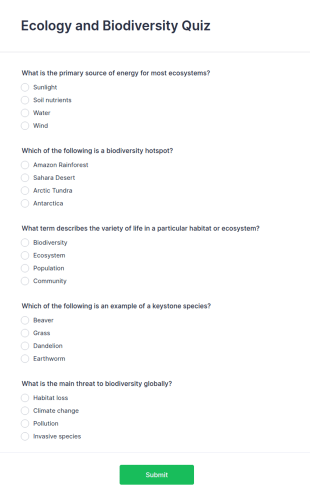 Ecology And Biodiversity Quiz Form Template