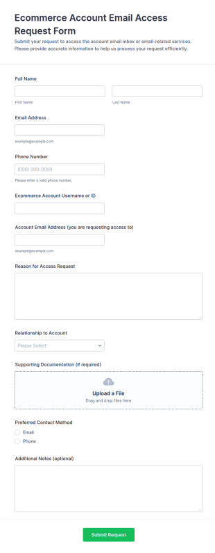 Ecommerce Account Email Access Request Form Template