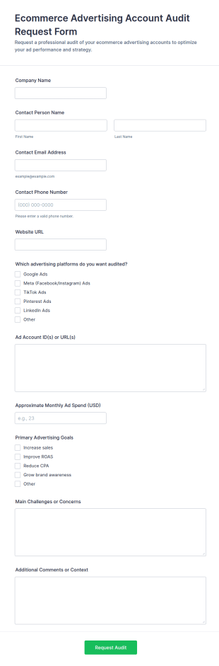 Ecommerce Advertising Account Audit Request Form Template