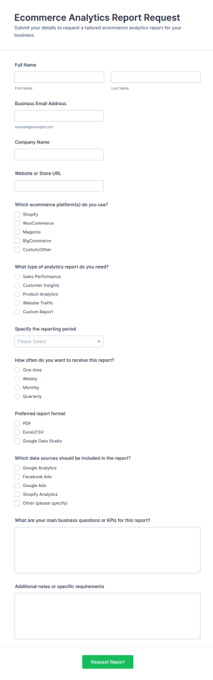 Ecommerce Analytics Report Request Form Template