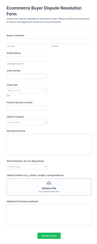 Ecommerce Buyer Dispute Resolution Form Template