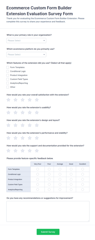 Ecommerce Custom Form Builder Extension Evaluation Survey Form