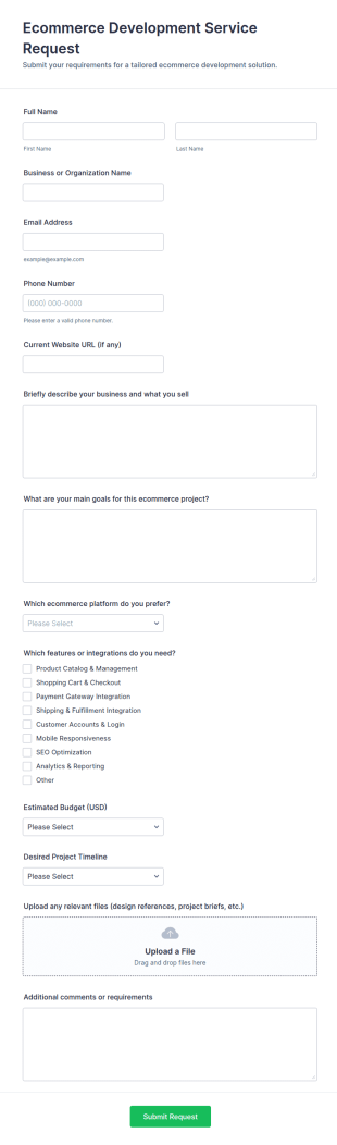 Ecommerce Development Service Request Form Template