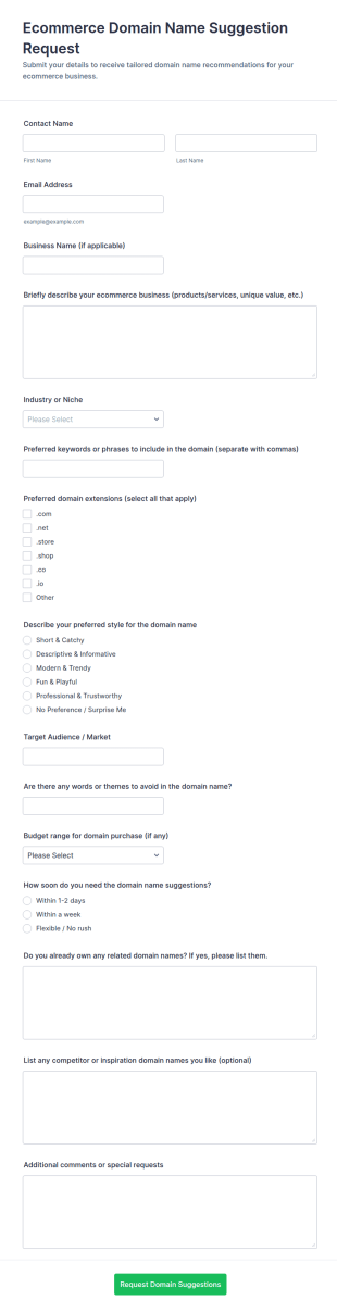 Ecommerce Domain Name Suggestion Request Form Template