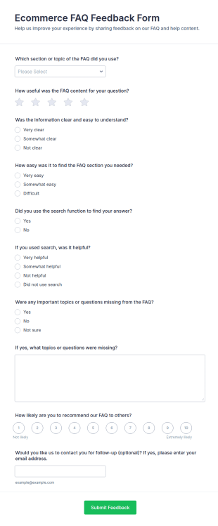 Ecommerce FAQ Feedback Form Template
