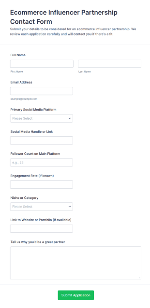 Ecommerce Influencer Partnership Contact Form Template