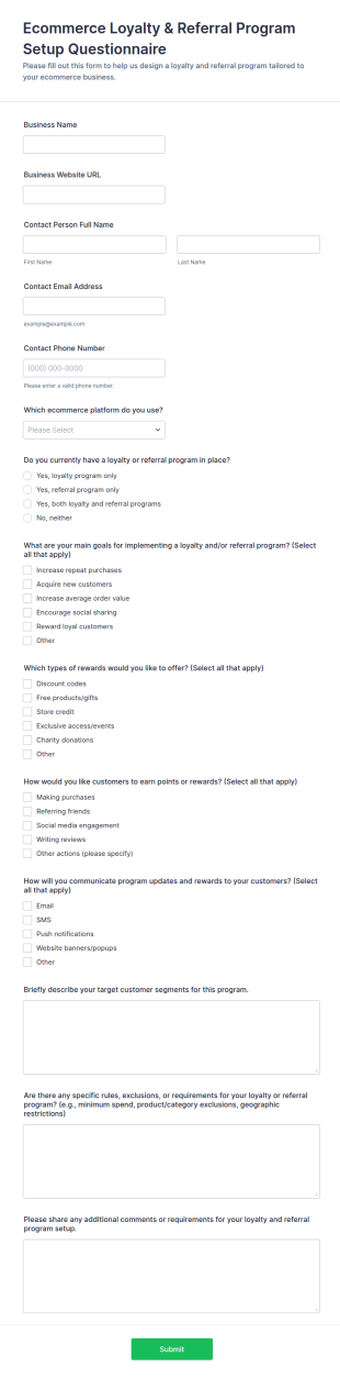 Ecommerce Loyalty & Referral Program Setup Questionnaire Form Template