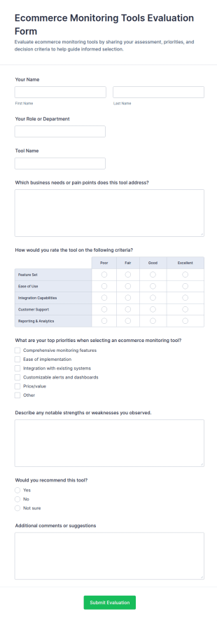 Ecommerce Monitoring Tools Evaluation Form Template