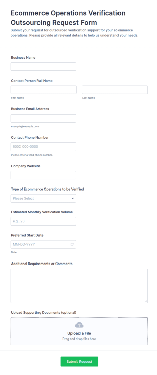 Ecommerce Operations Verification Outsourcing Request Form Template