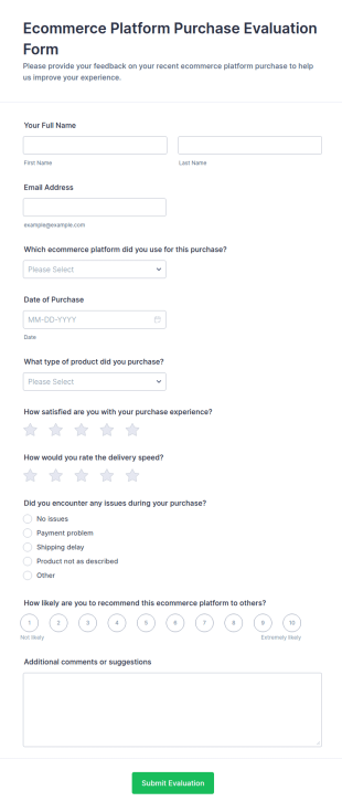 Ecommerce Platform Purchase Evaluation Questionnaire Form Template