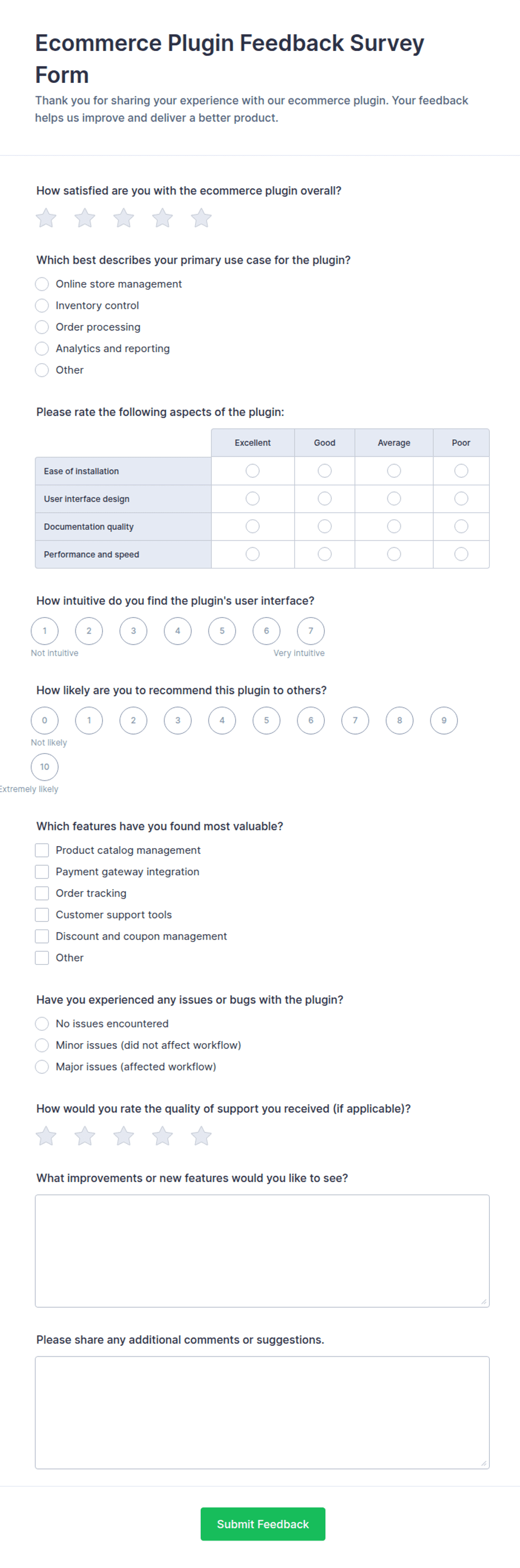 Ecommerce Plugin Feedback Survey Form Template | Jotform