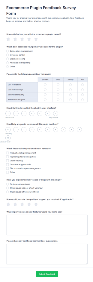Ecommerce Plugin Feedback Survey Form Template