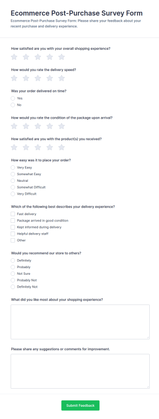 Ecommerce Post Purchase Survey Form Template