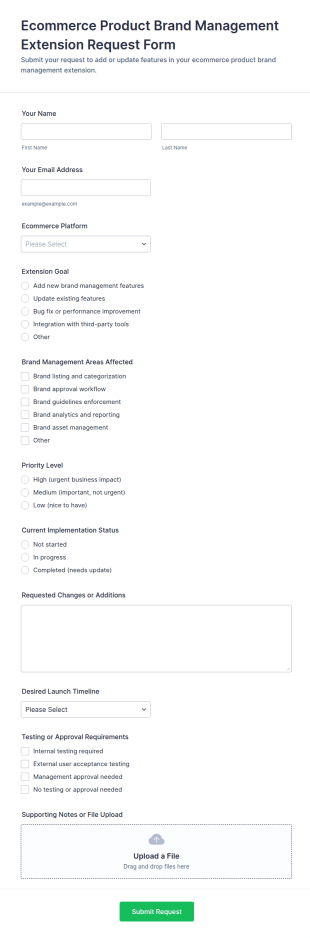 Ecommerce Product Brand Management Extension Request Form Template