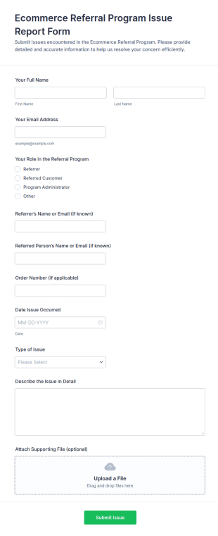 Ecommerce Referral Program Issue Report Form Template