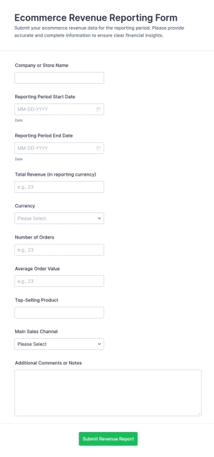 Ecommerce Revenue Reporting Form Template