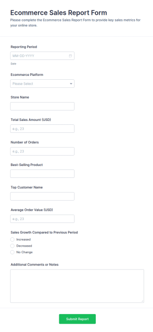 Ecommerce Sales Report Form Template