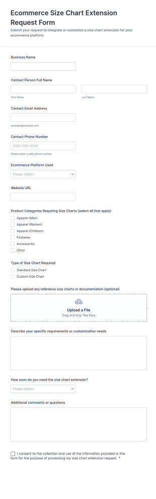 Ecommerce Size Chart Extension Request Form Template