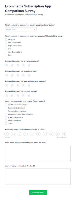 Ecommerce Subscription App Comparison Survey Form Template