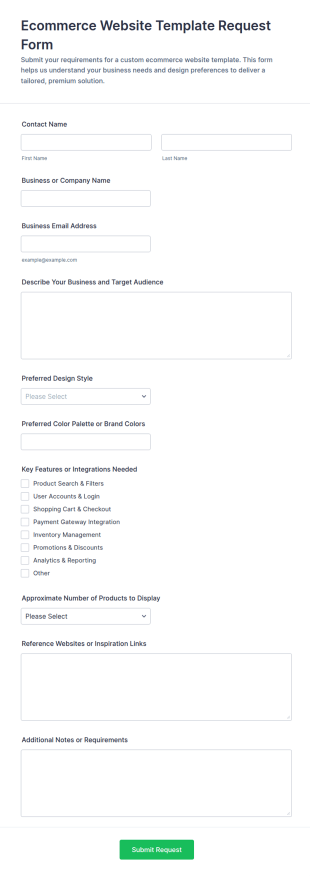 Ecommerce Website Template Request Form