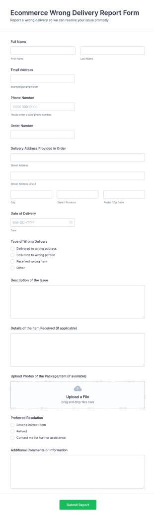 Ecommerce Wrong Delivery Report Form Template