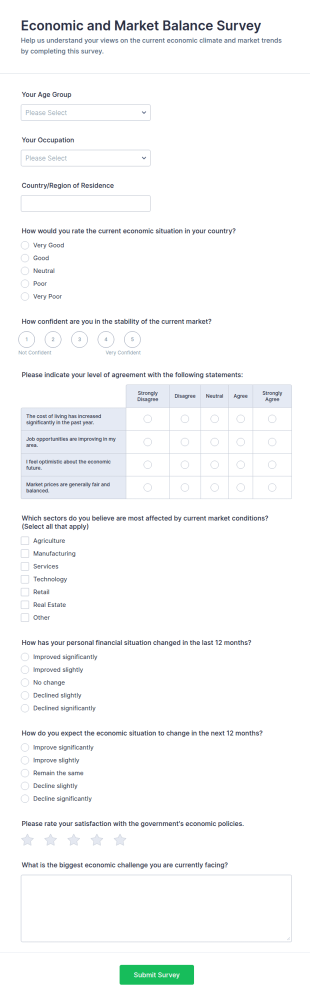 Economic And Market Balance Survey Form Template