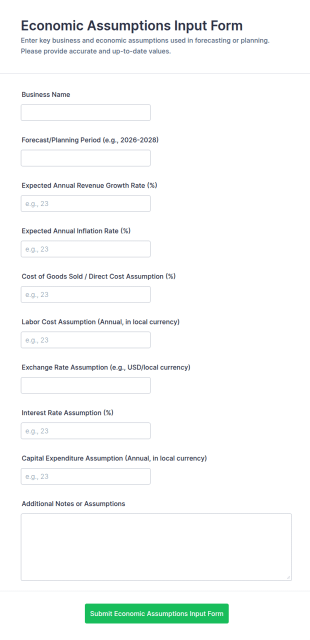 Economic Assumptions Input Form Template