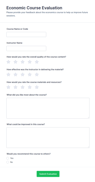 Economic Course Evaluation Form Template