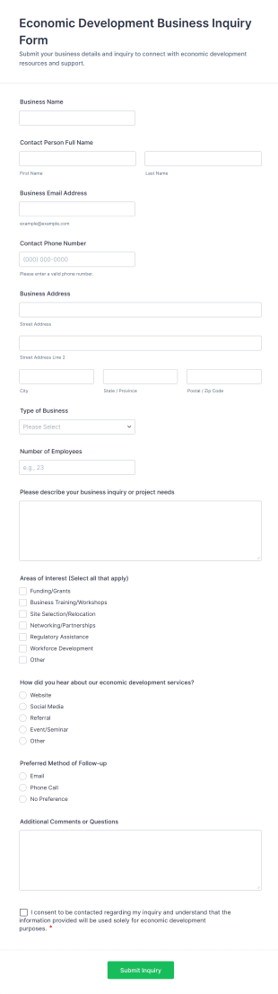 Economic Development Business Inquiry Form Template