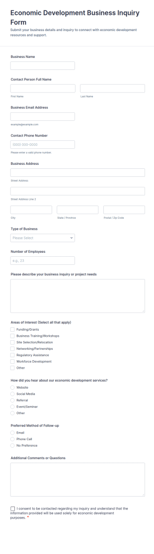Economic Development Business Inquiry Form Template