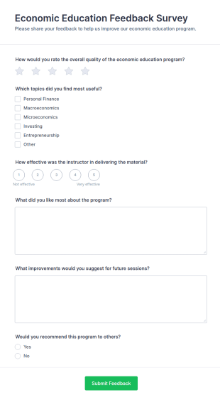 Economic Education Feedback Survey Form Template