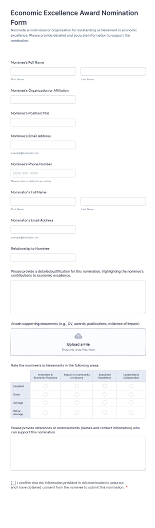 Economic Excellence Award Nomination Form Template