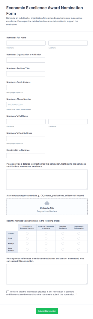 Economic Excellence Award Nomination Form Template