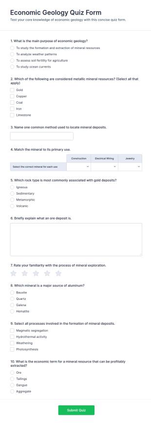 Economic Geology Quiz Form Template