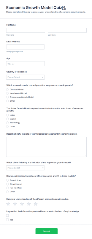 Economic Growth Model Quiz📝 Form Template