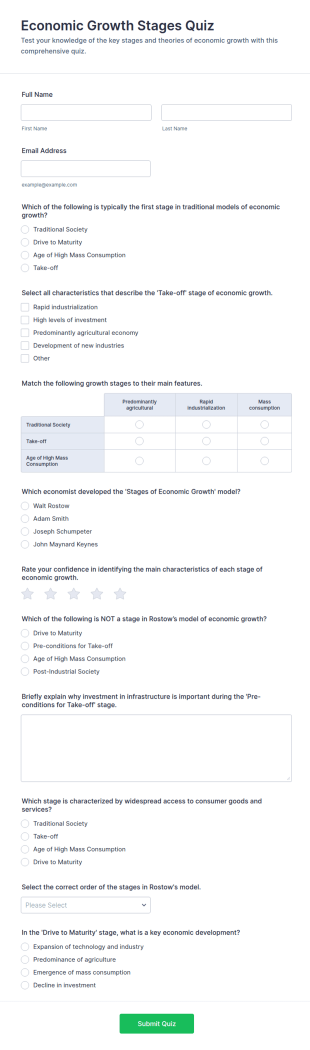 Economic Growth Stages Quiz Form Template