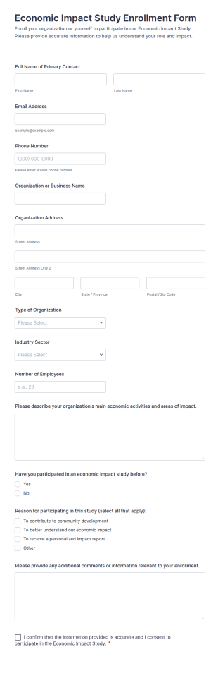 Economic Impact Study Enrollment Form Template