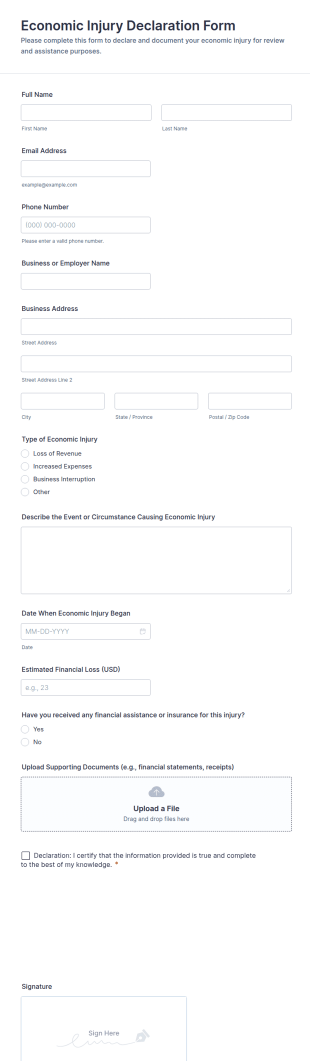 Economic Injury Declaration Form Template