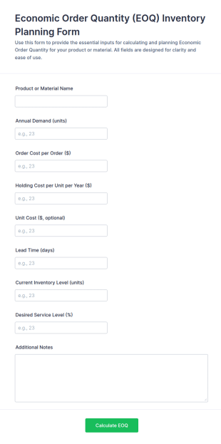 Economic Order Quantity (EOQ) Inventory Planning Form Template
