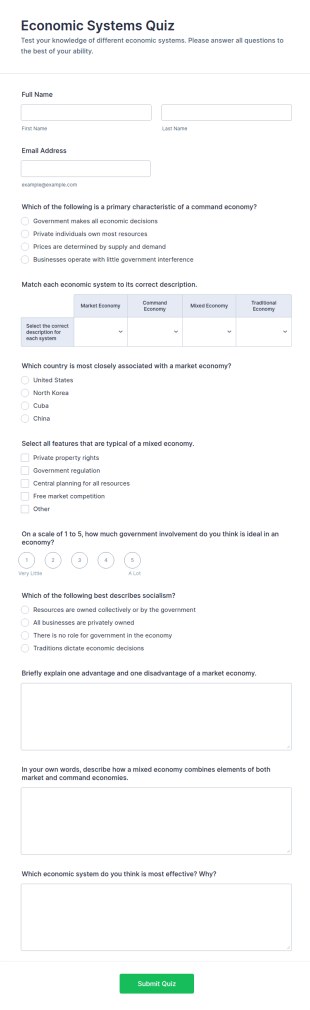 Economic Systems Quiz Form Template