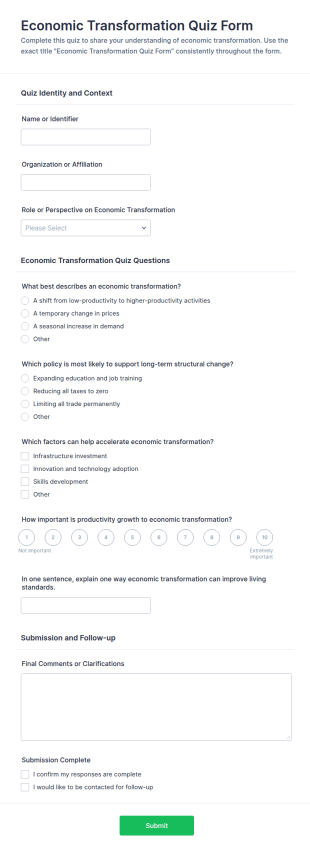 Economic Transformation Quiz Form Template