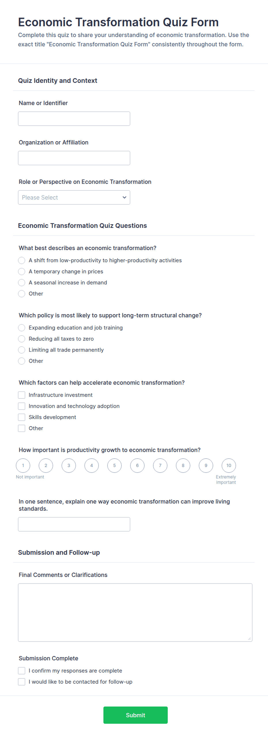 Economic Transformation Quiz Form Template | Jotform