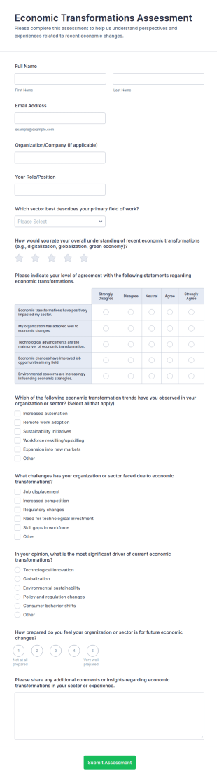 Economic Transformations Assessment Form Template
